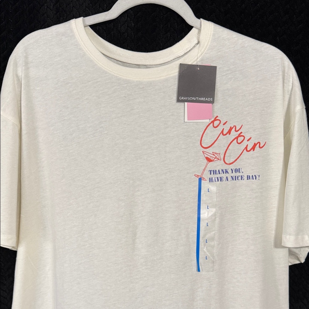 Grayson Threads Cream 'Cin Cin' Graphic Tee with Blue and Red Accents